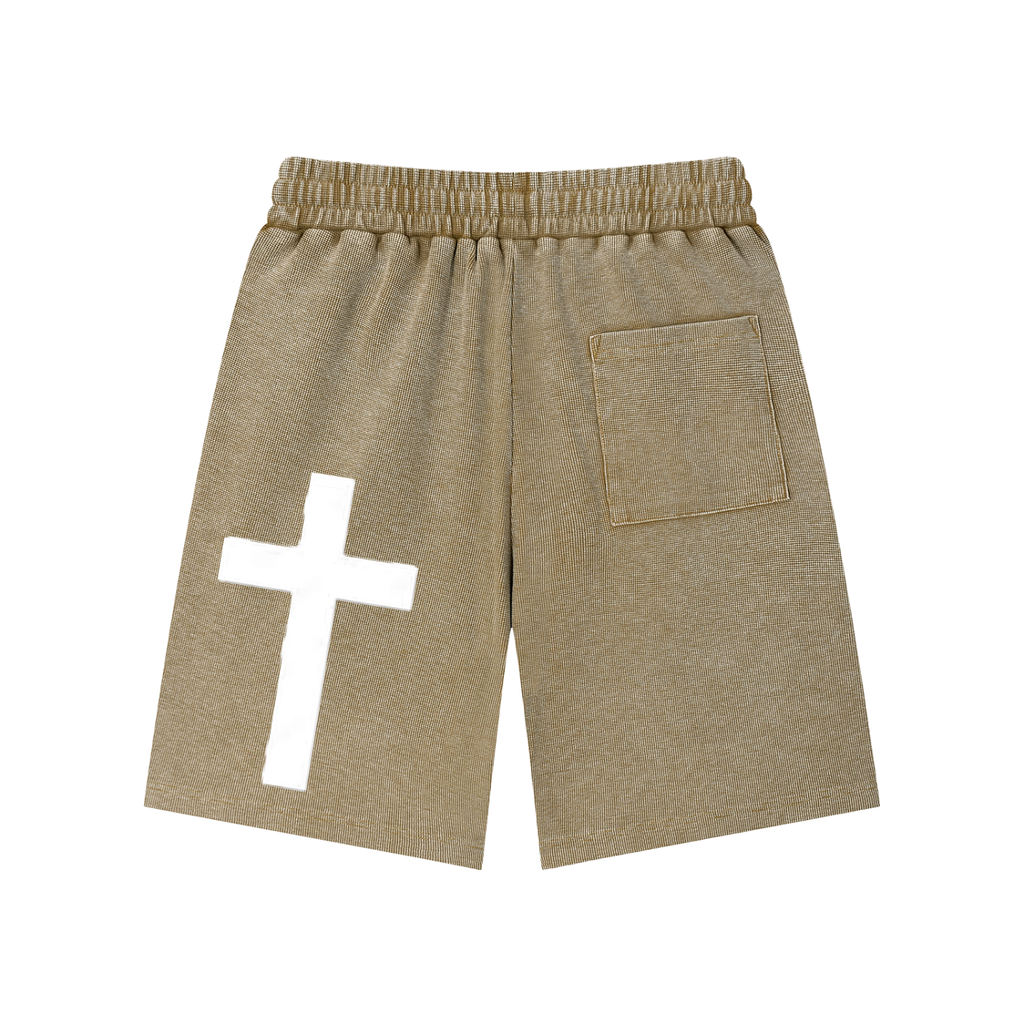 SK Stone-wash Waffle Knit Shorts